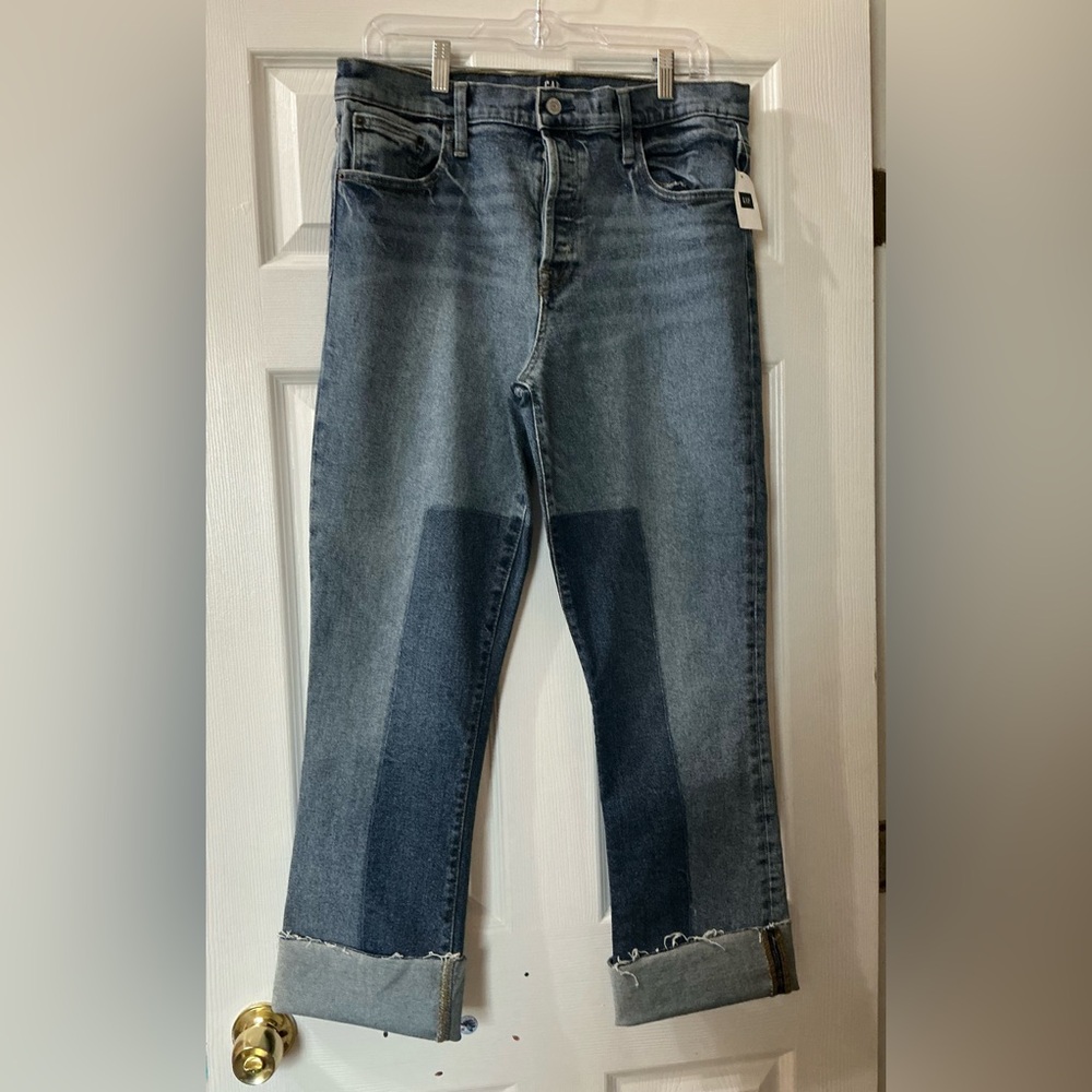 NWT GAP Women’s Two Tone Blue Straight Lag Jeans Size 31 Tall